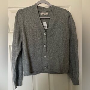 LOFT Gray Cardigan Sweater with Embellished Buttons